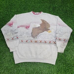 Vintage 90s Artisans Eagle AOP Sweatshirt L/XL 23x26 Janelle-Thompson